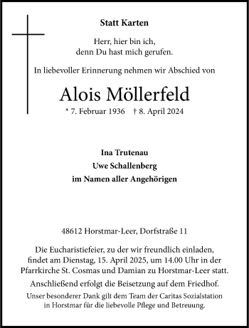 Anzeige von Alois Möllerfeld 