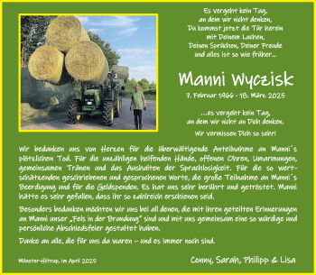 Anzeige von Manni Wyczisk 