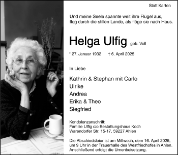 Anzeige von Helga Ulfig 