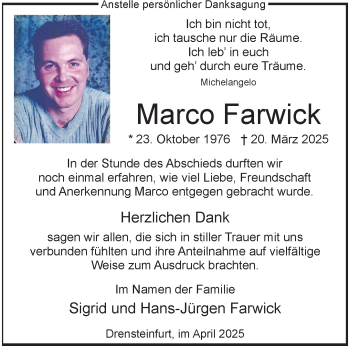 Anzeige von Marco Farwick 