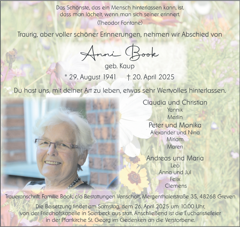  Traueranzeige für Anni Book vom 26.04.2025 aus 
