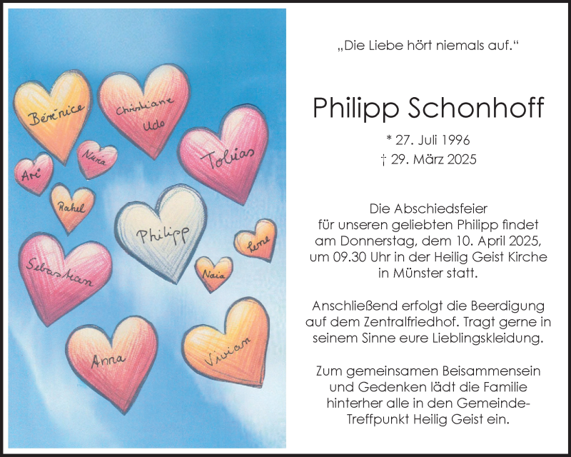  Traueranzeige für Philipp Schonhoff vom 05.04.2025 aus 