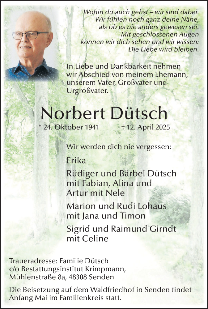  Traueranzeige für Norbert Dütsch vom 19.04.2025 aus 