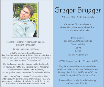 Anzeige von Gregor Brügger 