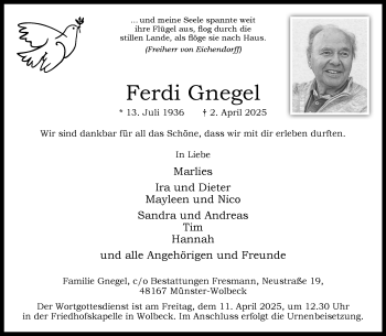 Anzeige von Ferdi Gnegel 