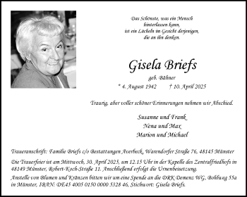 Anzeige von Gisela Briefs 