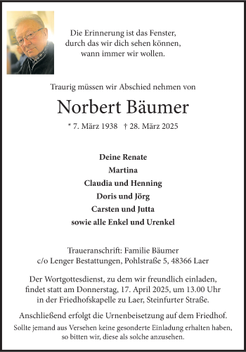 Anzeige von Norbert Bäumer 