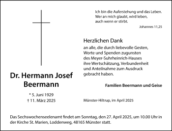 Anzeige von Dr. Hermann Josef Beermann 