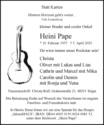 Anzeige von Heini Pape 