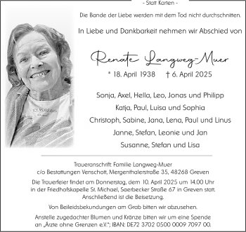 Anzeige von Renate Langweg-Muer 