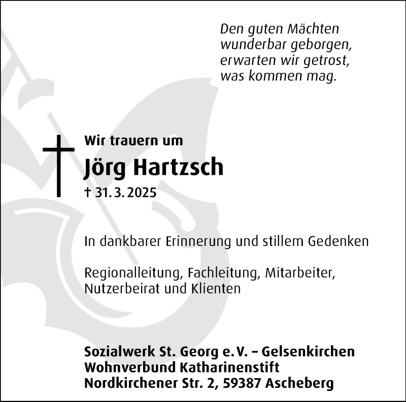  Traueranzeige für Jörg Hartzsch vom 09.04.2025 aus 
