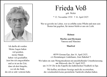 Anzeige von Frieda Voß 