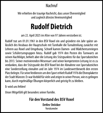 Anzeige von Rudolf Dietrich 