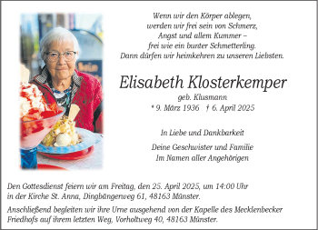 Anzeige von Elisabeth Klosterkemper 