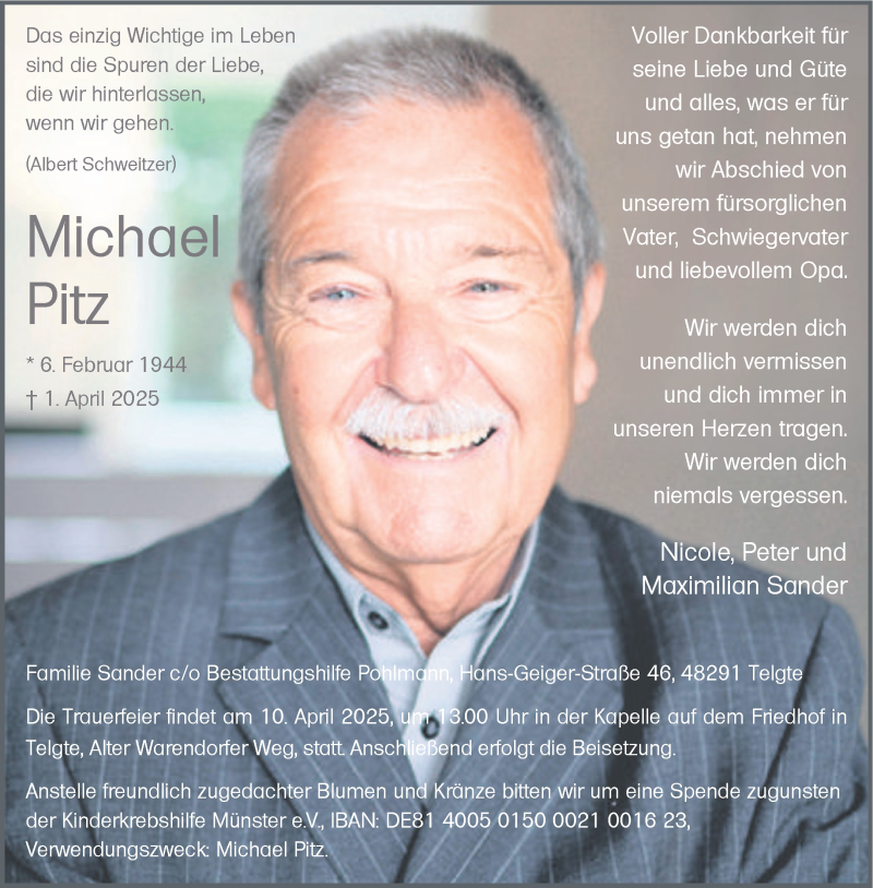  Traueranzeige für Michael Pitz vom 05.04.2025 aus 