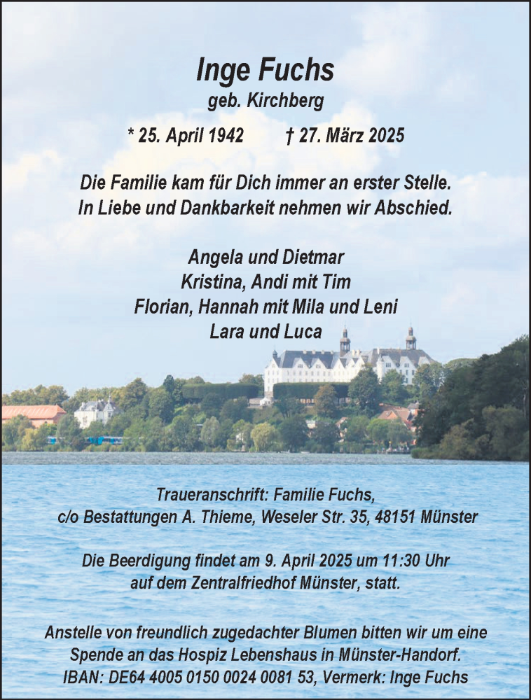  Traueranzeige für Inge Fuchs vom 05.04.2025 aus 