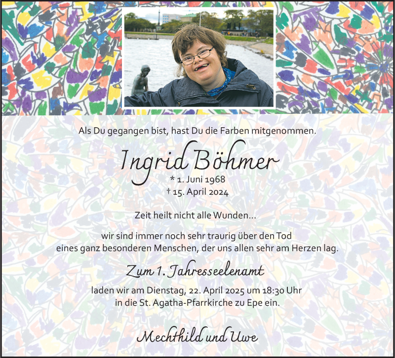 Traueranzeige für Ingrid Böhmer vom 19.04.2025 aus 