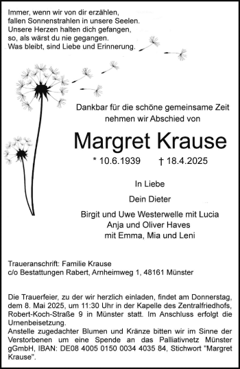 Anzeige von Margret Krause 