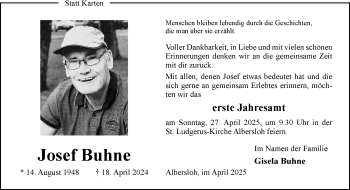 Anzeige von Josef Buhne 