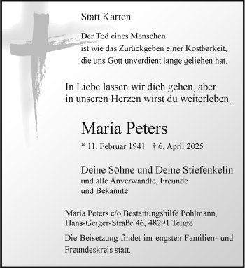 Anzeige von Maria Peters 