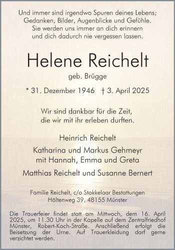 Anzeige von Helene Reichelt 