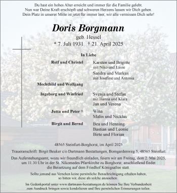 Anzeige von Doris Borgmann 
