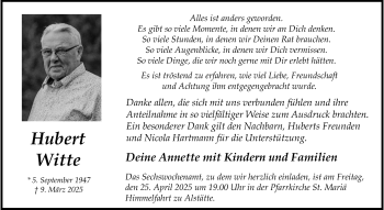 Anzeige von Hubert Witte 