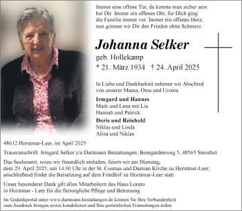 Anzeige von Johanna Selker 