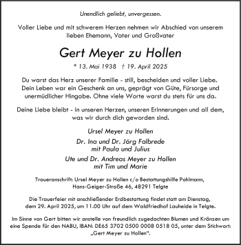 Anzeige von Gert Meyer zu Hollen 