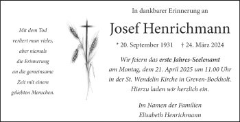 Anzeige von Josef Henrichmann 