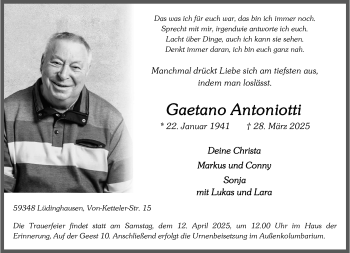 Anzeige von Gaetano Antoniotti 