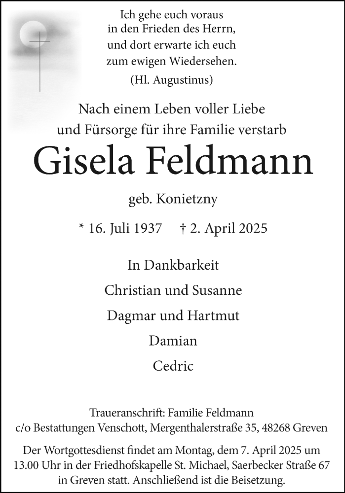  Traueranzeige für Gisela Feldmann vom 05.04.2025 aus 