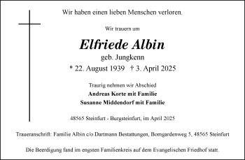 Anzeige von Elfriede Albin 