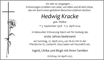 Anzeige von Hedwig Kracke 