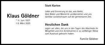 Anzeige von Klaus Göldner 
