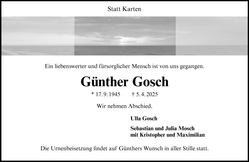  Traueranzeige für Günther Gosch vom 12.04.2025 aus 