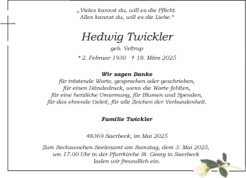 Anzeige von Hedwig Twickler 