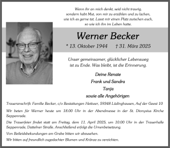 Anzeige von Werner Becker 
