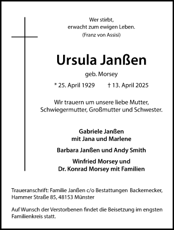 Anzeige von Ursula Janßen 