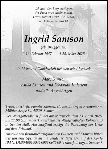 Anzeige von Ingrid Samson 