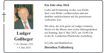 Anzeige von Ludger Goheger 