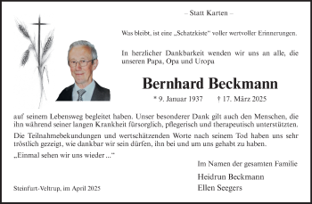 Anzeige von Bernhard Beckmann 