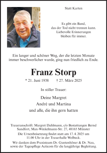 Anzeige von Franz Storp 