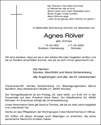 Anzeige von Agnes Rölver 