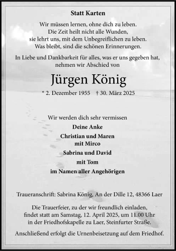Anzeige von Jürgen König 