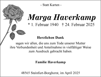 Anzeige von Marga Haverkamp 