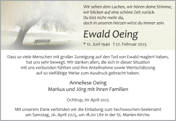 Anzeige von Ewald Oeing 