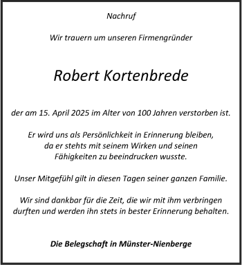 Anzeige von Robert Kortenbrede 