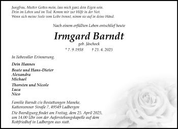 Anzeige von Irmgard Barndt 