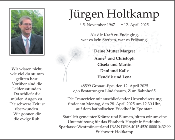 Anzeige von Jürgen Holtkamp 